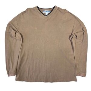 Y2k Utility Mens V-Neck Long Sleeve Knit Shirt Tan L 2000s Skater Grunge Punk